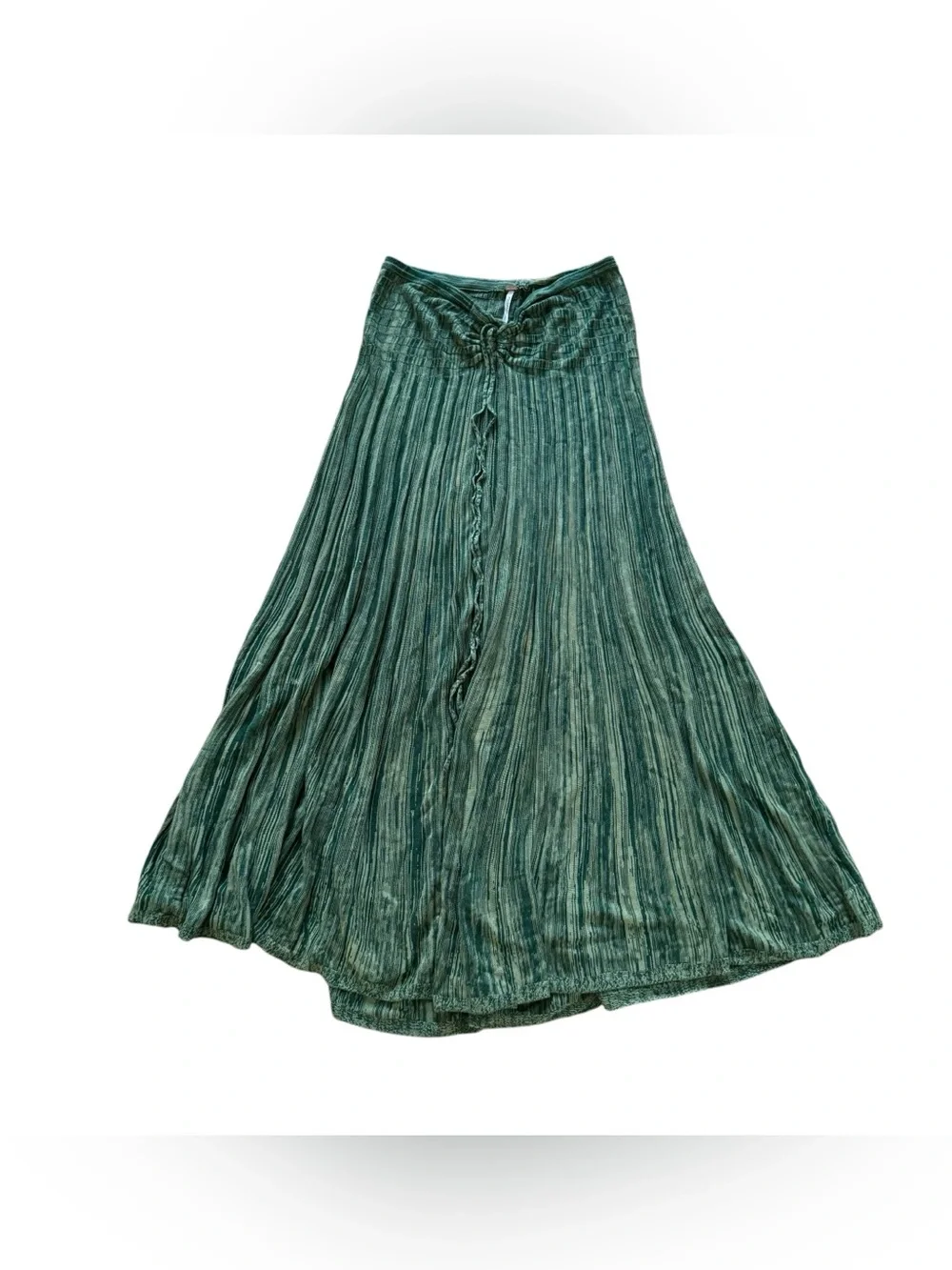 Free People Green Silvia Sweater Convertible Maxi Skirt Crinkled Pleated Boho M - Picture 6 of 10